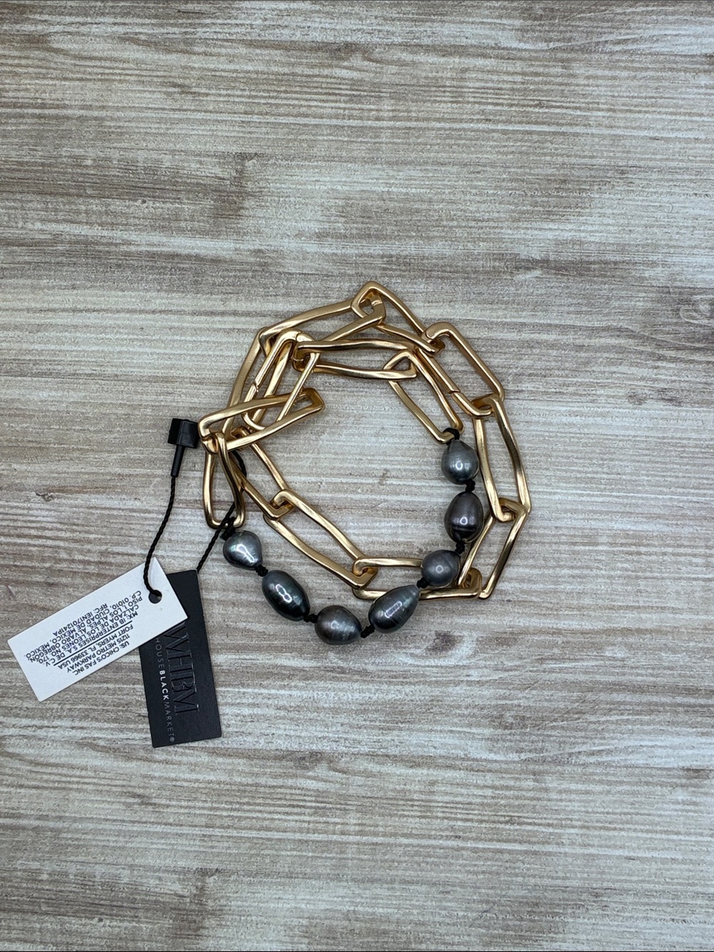 White House Black Market Gold Chain & Gray Pearl Bracelet Set